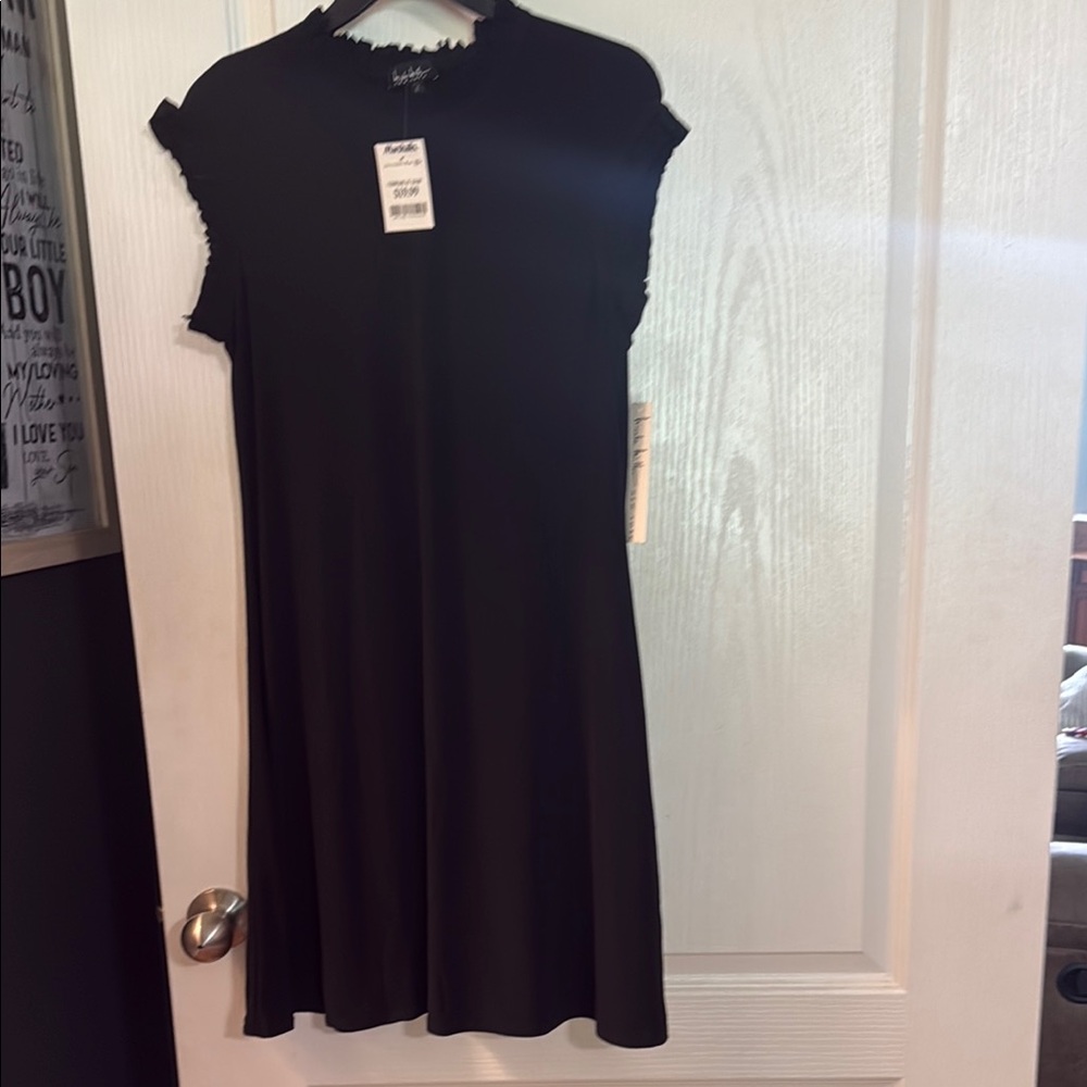 Nicole Miller Black Flutter Sleeve A-line Dress